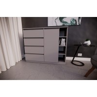 Комод на 4 шухляди Сірий світлий з боковими полицями(VERTO4B1200LG) Комод на 4 шухляди Сірий світлий з боковими полицями(VERTO4B1200LG)