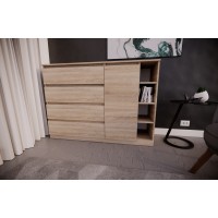 Комод на 4 шухляди Дуб Сонома з боковими полицями(VERTO4B1400DS) Комод на 4 шухляди Дуб Сонома з боковими полицями(VERTO4B1400DS)