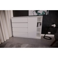 Комод на 4 шухляди білий з боковими полицями(VERTO4B1400WH) Комод на 4 шухляди білий з боковими полицями(VERTO4B1400WH)