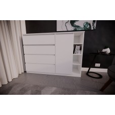 Комод на 4 шухляди білий з боковими полицями(VERTO4B1400WH) Комод на 4 шухляди білий з боковими полицями(VERTO4B1400WH)